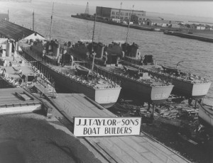 Nov.1941, Fairmiles Q051, 72, 58 and 73 at J.J. Taylor & Sons, shipyard, Toronto, Ont. Jim Taylor collection.