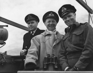 May 1943, Halifax. From left: Lieut. R.C. Denny, RCNVR of Victoria, Lieut. Eric Shenstone RCNVR of Toronto and Warrant Bo's'n W.H. Waters, RCN of Nelson, B.C. Mike Heenan collection (GM-0086).