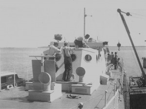 Summer 1943, Q109 being built at Hunter Boats Shipyard, Orillia, Ontario. John Mackenzie collection