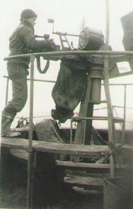Gunner Roy Woodruff at the Oerlikon aboard Q074. Musée Naval de Québec & Roy Woodruff collection.