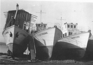Spring 1950. Wintering at St-Laurent shipyard on the Island of Orleans with Le St. Barnabé (ex-Q098 and Roseline (ex-Q096). Jean Ouellet collection