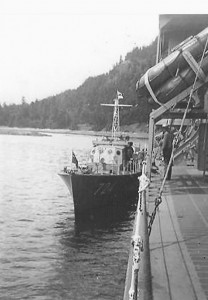 fairmiles00049 Summer 1952. CMDR Ken Adams inspecting at Beacon Hill in Bedwell Harbour, British Columbia. George Goossen collection