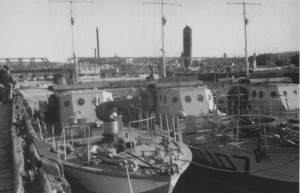 Autumn 1945, Rimouski, Quebec. From left, Q105, Q107 and Q104, the three Fairmiles lent to Rimouski School of Arts & Crafts. Jean Ouellet collection